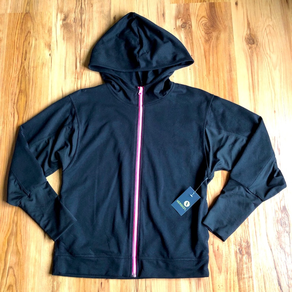 NEW XERSION Tricot Jogger Jacket Hooded 3/4 Sleeve Activewear Black XL Girl’s
